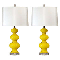 Pair of Vintage Yellow Glass Lamps