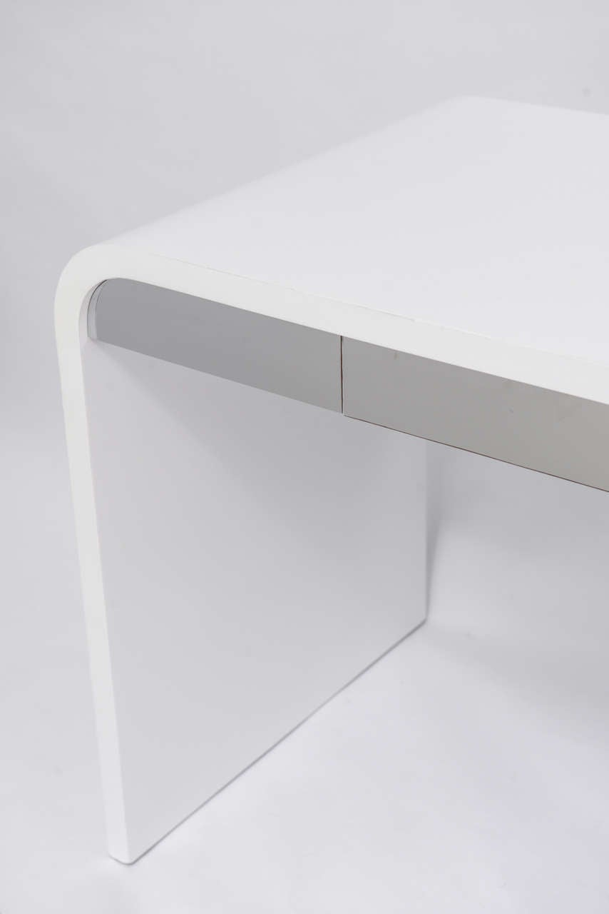 Mid-Century Modern 1970's Waterfall Desk White Laquered and Chrome Laminate