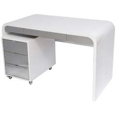 1970's Waterfall Desk White Laquered and Chrome Laminate