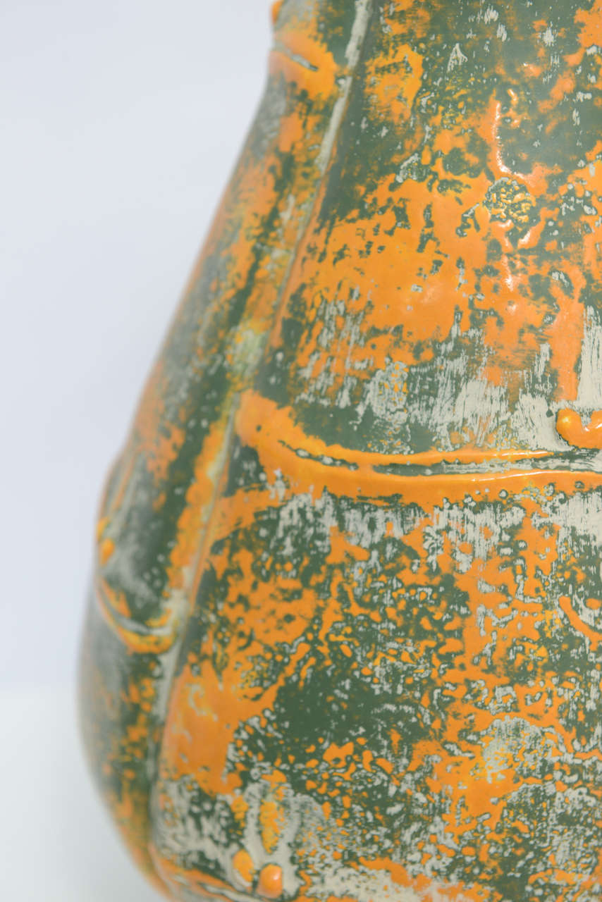 Beautiful Large Midcentury Orange and Green Bamboo Motif Pattern For Sale 2
