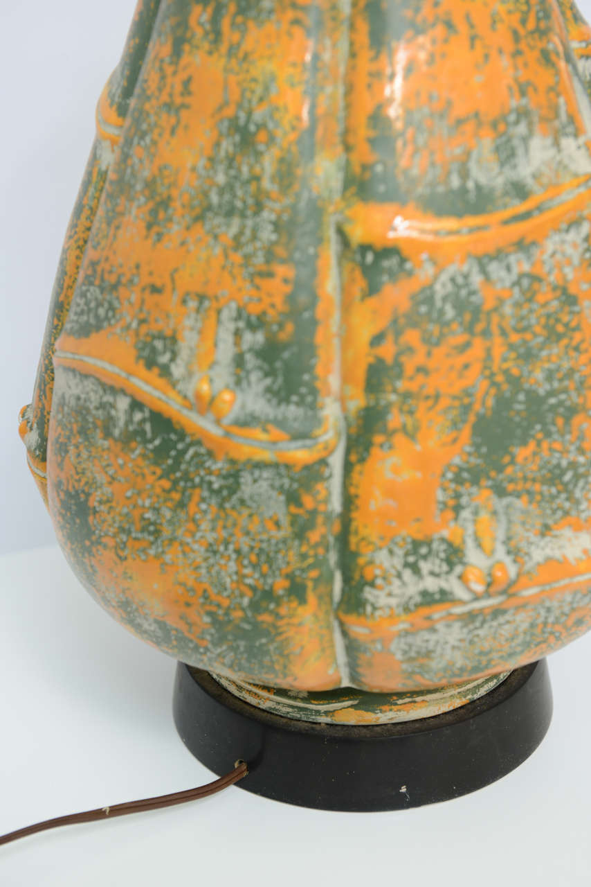 Beautiful Large Midcentury Orange and Green Bamboo Motif Pattern For Sale 3