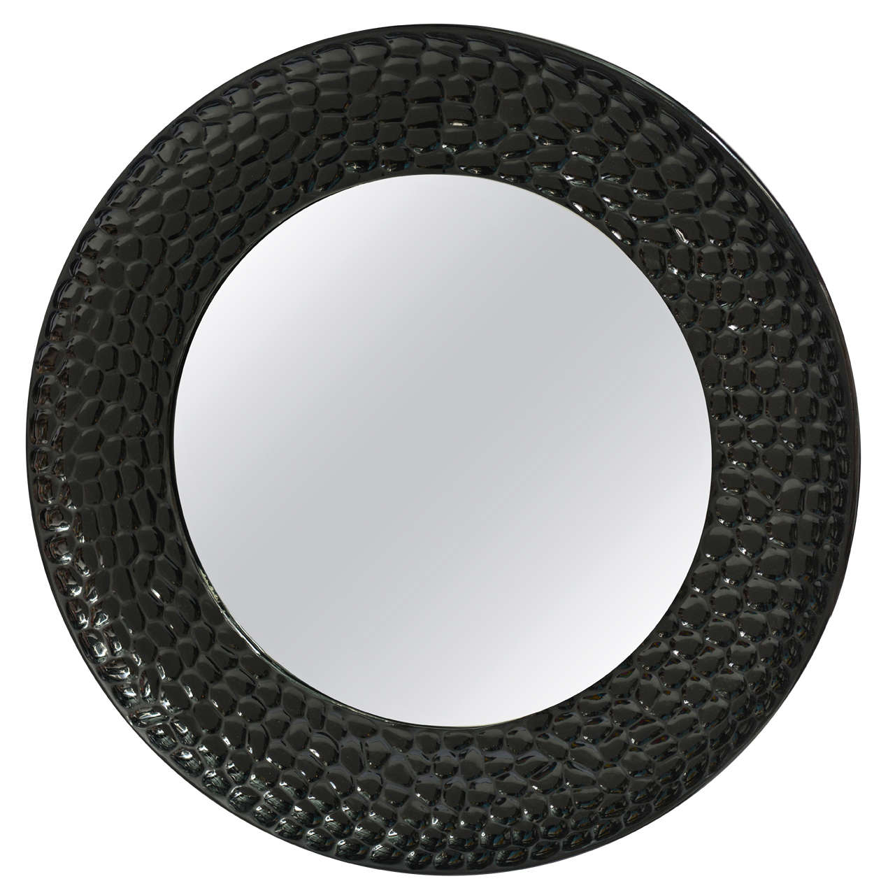 Round High Gloss Black Lacquered Mirror For Sale