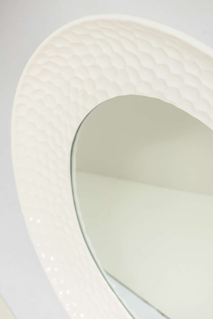 Round High Gloss White lacquered Mirror at 1stDibs