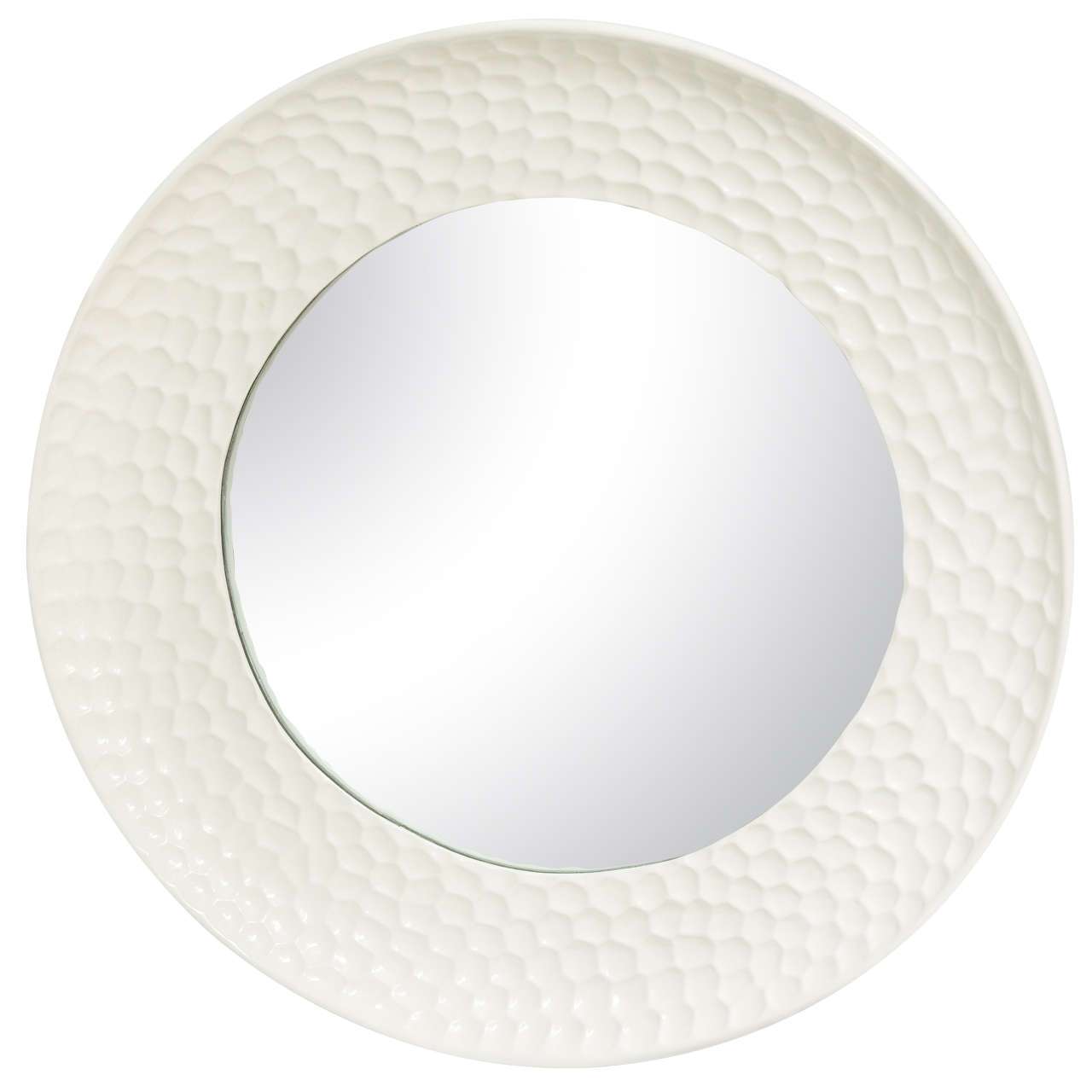 Round High Gloss White lacquered Mirror at 1stDibs