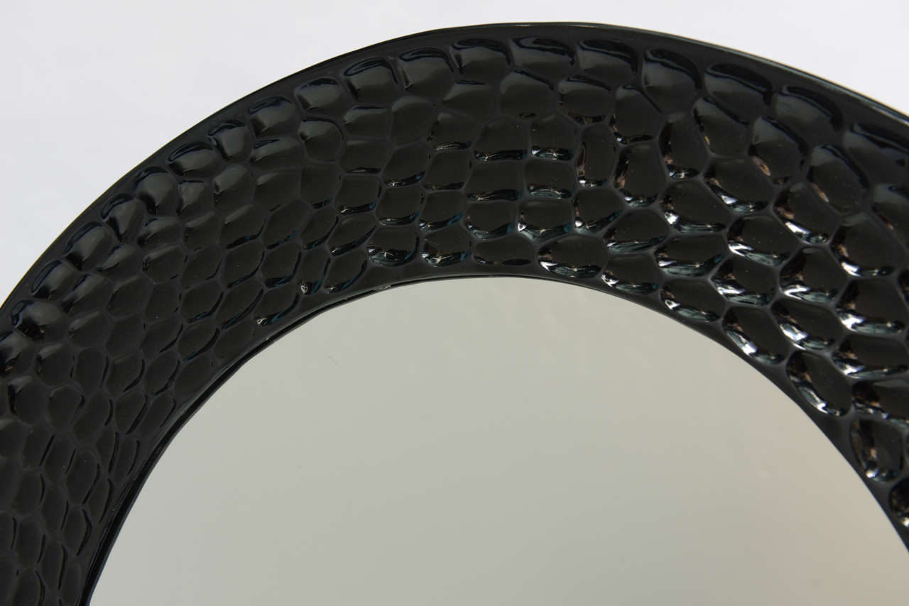 Round High Gloss Black Lacquered Mirror For Sale at 1stDibs