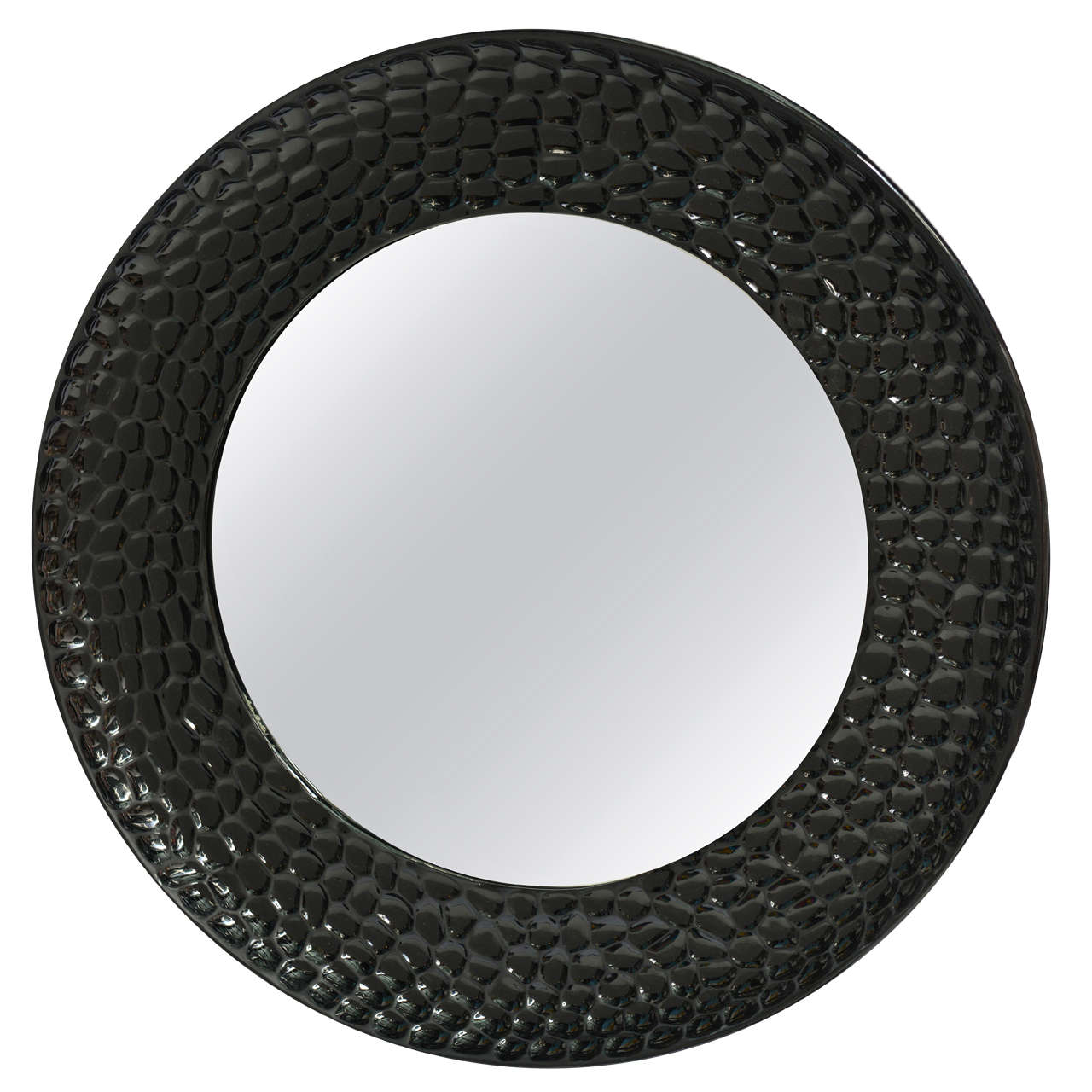 Round High Gloss Black Lacquered Mirror For Sale at 1stDibs