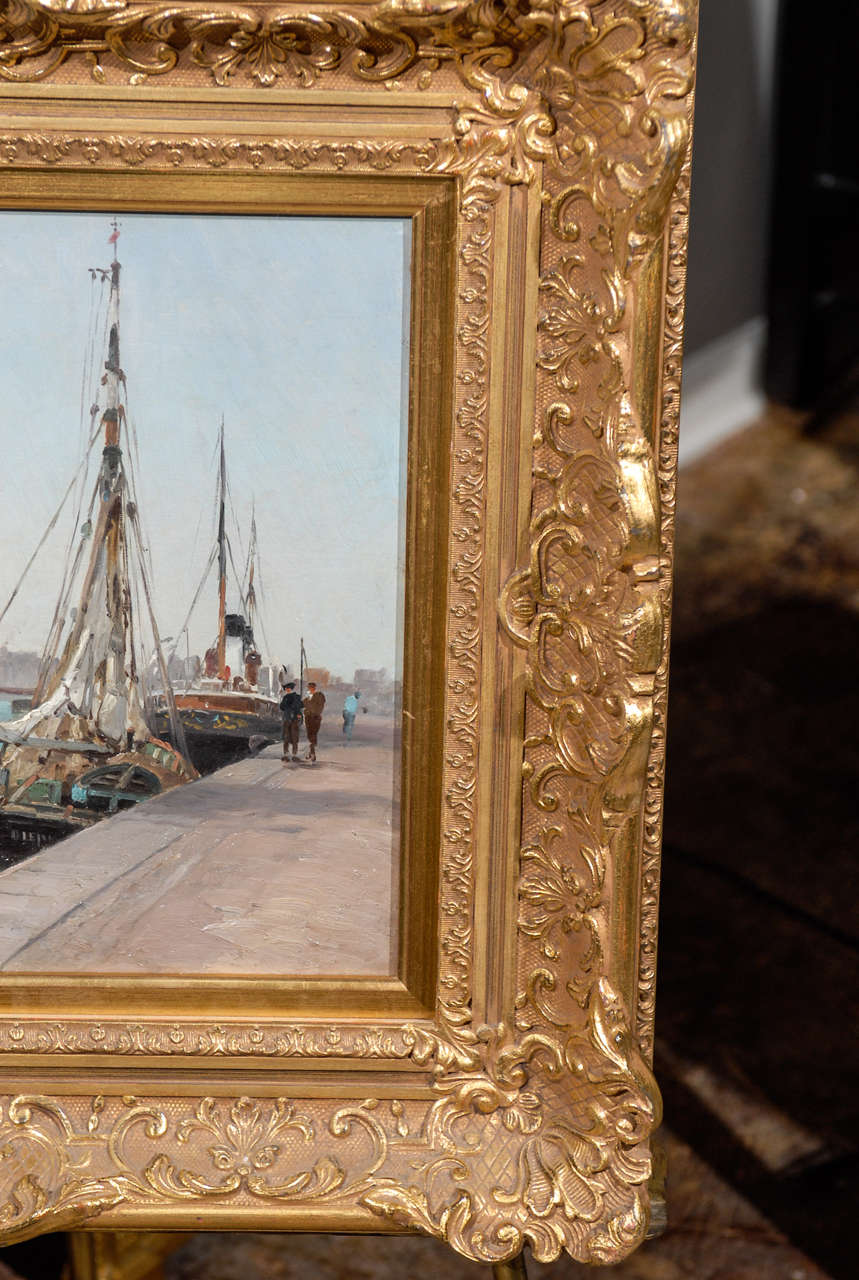 19th Century Harbor Scene by L Timmermans, Belgium