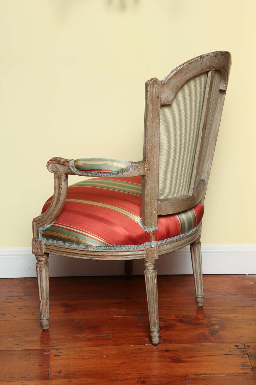 Late 18th Century Set of Four Louis XVI Period Gray Painted Fauteuils, circa 1785 For Sale