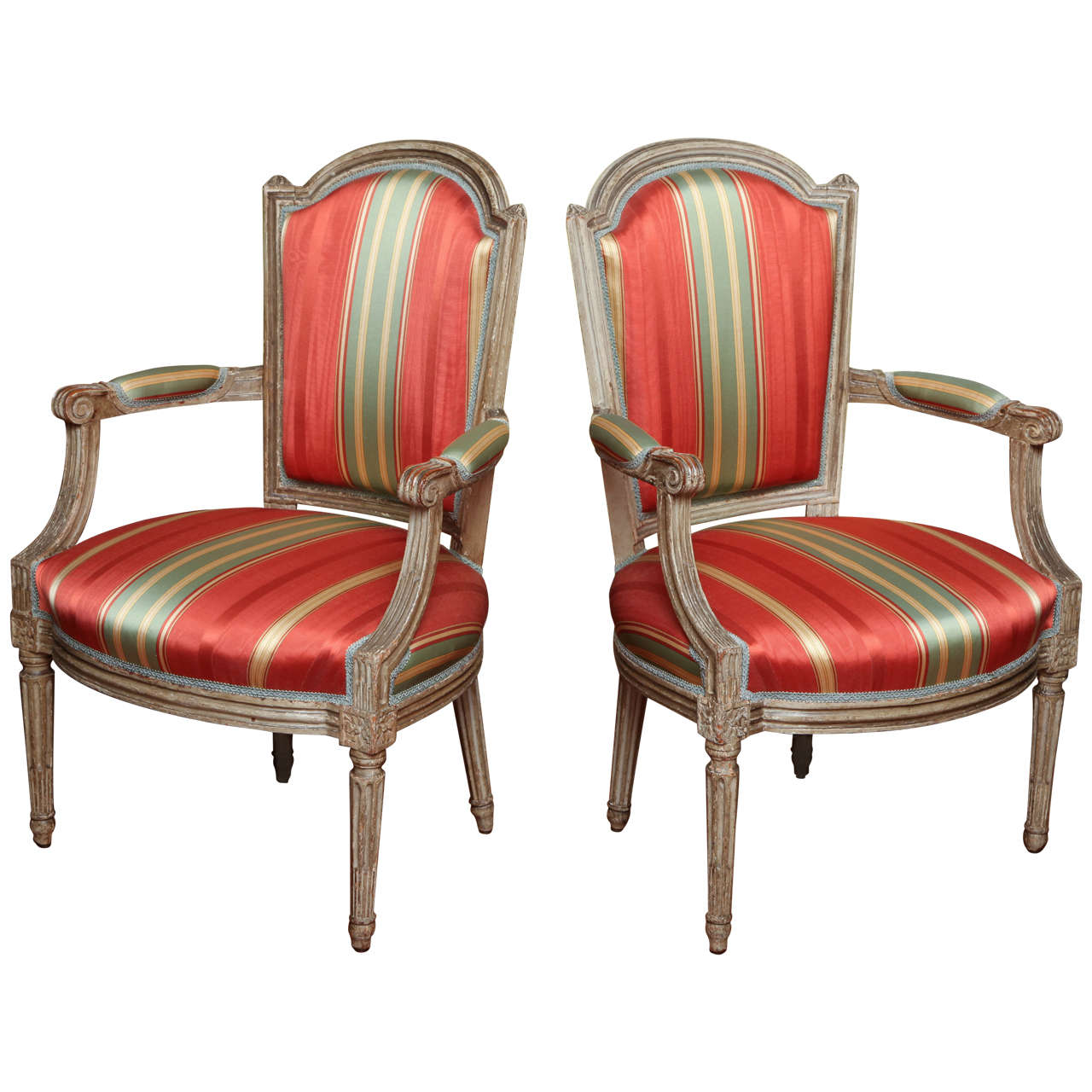 Set of Four Louis XVI Period Gray Painted Fauteuils, circa 1785 For Sale