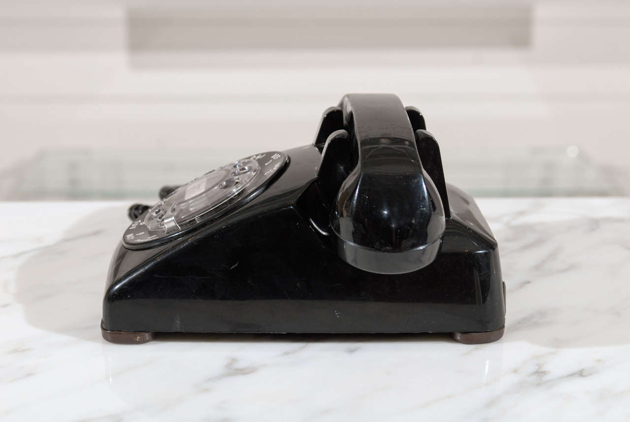 Mid-20th Century Black Rotary Dial Phone