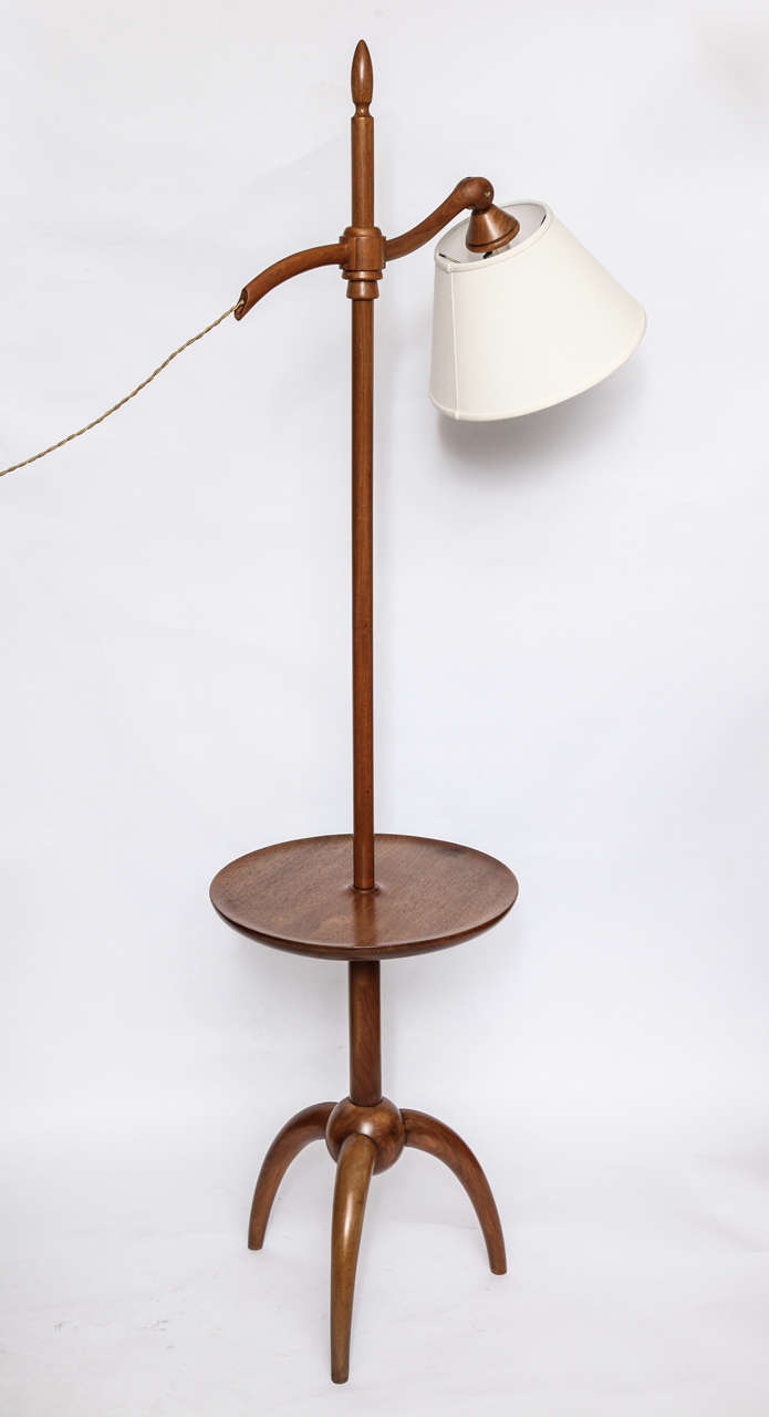 Mid-20th Century Floor Lamp Art Moderne wood with shelf 1940's For Sale