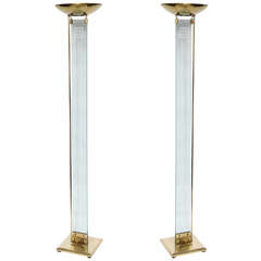 A Pair Of 1970
s Italian Glass And Brass Torcheres A Pair Of 1970
s Italian Glass And Brass Torcheres