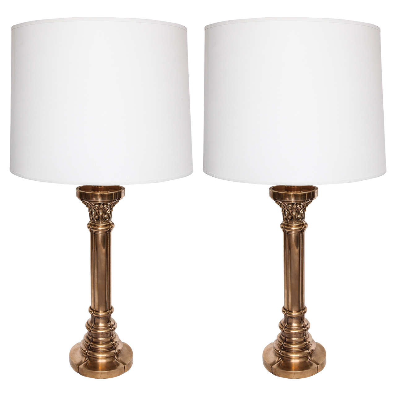 Pair of 1920s Stylized Classical Modern Bronze Table Lamps For Sale at