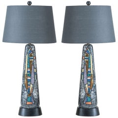 Stunning Pair of Large Scale Abstract Ceramic Lamps