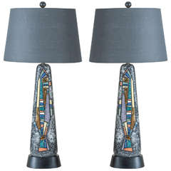 Stunning Pair of Large Scale Abstract Ceramic Lamps 8