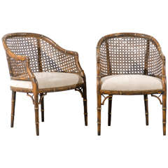 Beautiful Vintage Faux Bamboo/Cane Barrel Back Chairs - 4 Available