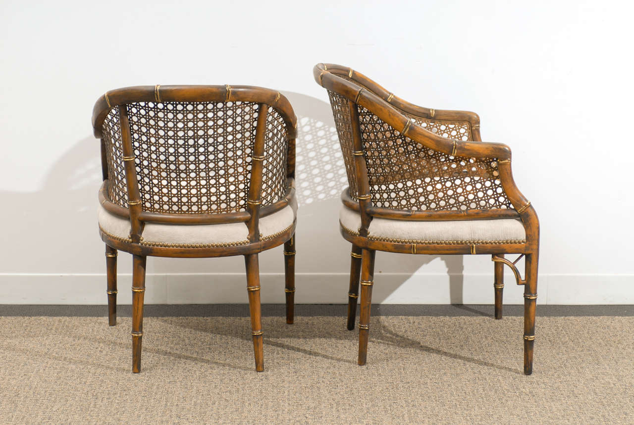 Mid-Century Modern Beautiful Vintage Faux Bamboo/Cane Barrel Back Chairs - 4 Available