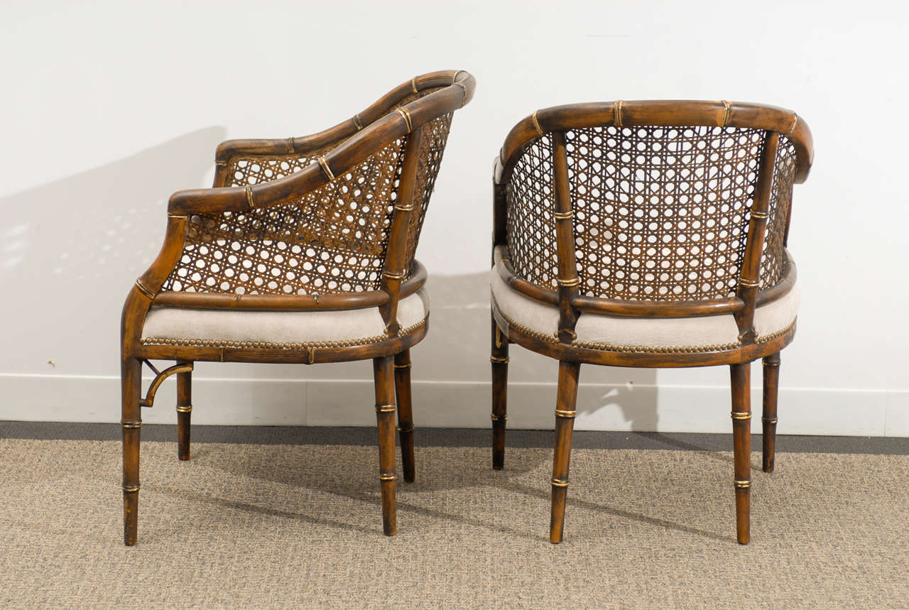 Beautiful Vintage Faux Bamboo/Cane Barrel Back Chairs - 4 Available In Excellent Condition In Atlanta, GA
