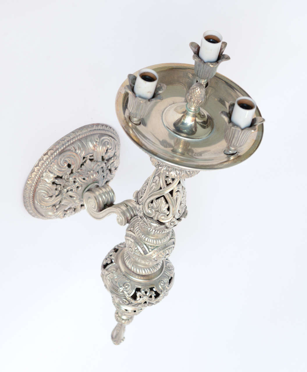 Neoclassical Set of Four Renaissance Style Silvered Bronze Torch Sconces by E.F. Caldwell For Sale