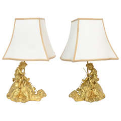 French Orientalist Gilt Bronze Lamps with Cupids Riding Camels