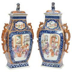 A beutiful pair of 18th century Chinese porcelain vases with covers.