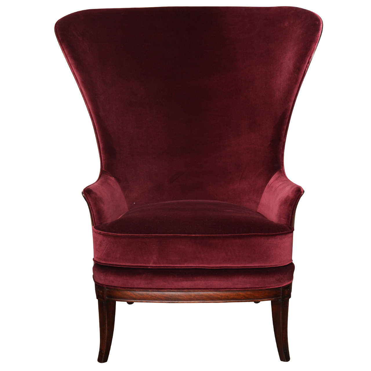 Red Velvet Wing Chair, circa 1930 at 1stdibs