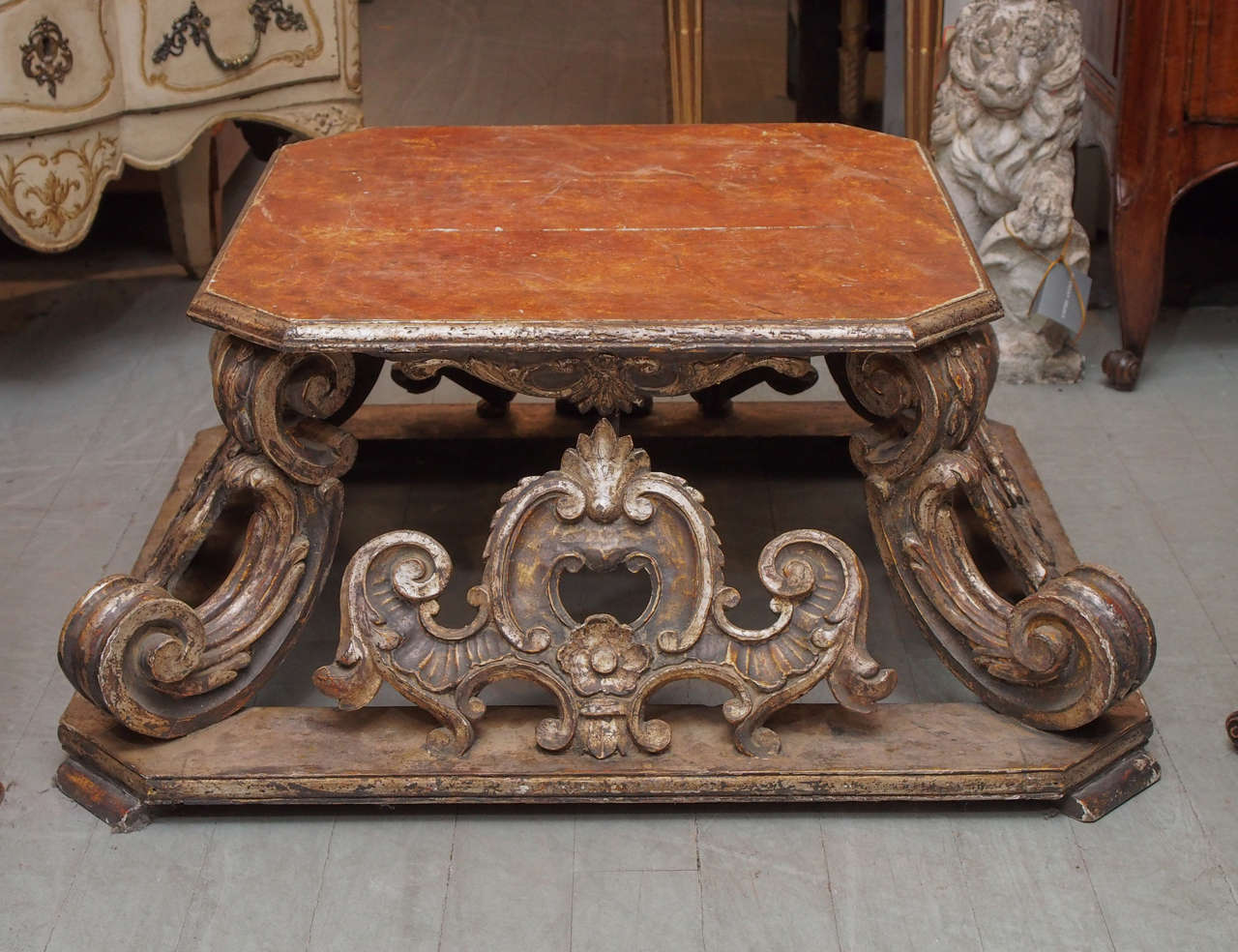 Italian Carved and Silvered Low Table.
