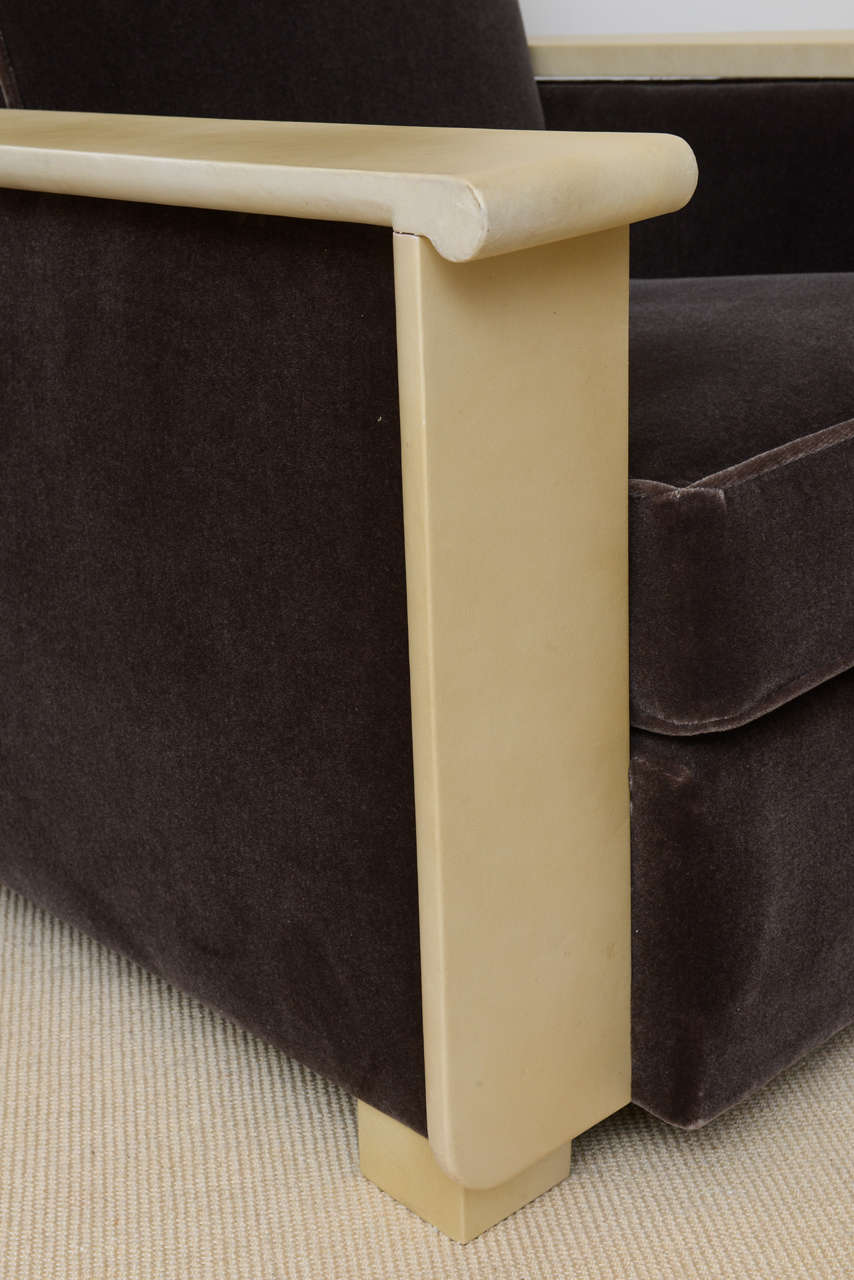 Pair of art deco parchment covered club chairs, travais francais ... Chippendale piemontese