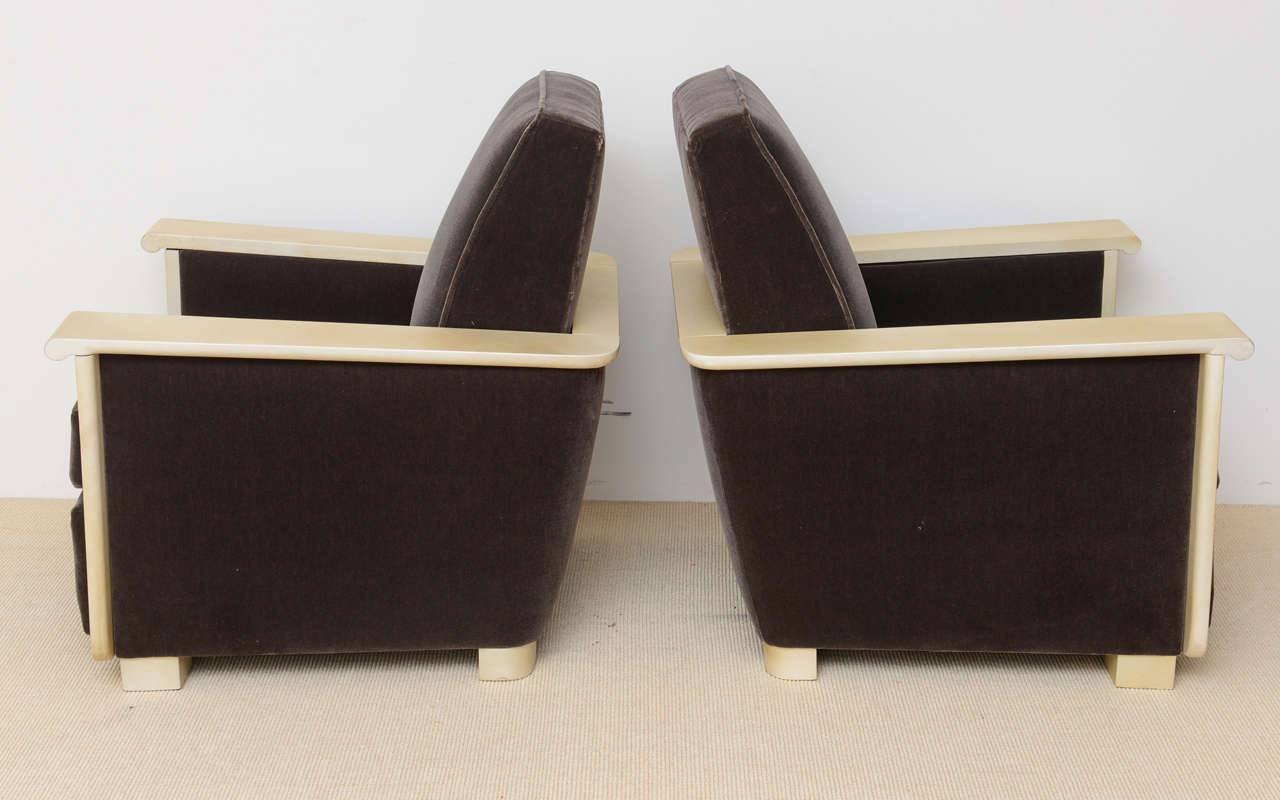 Mid-20th Century Pair of Art Deco Parchment Covered Club Chairs, Travais Francais