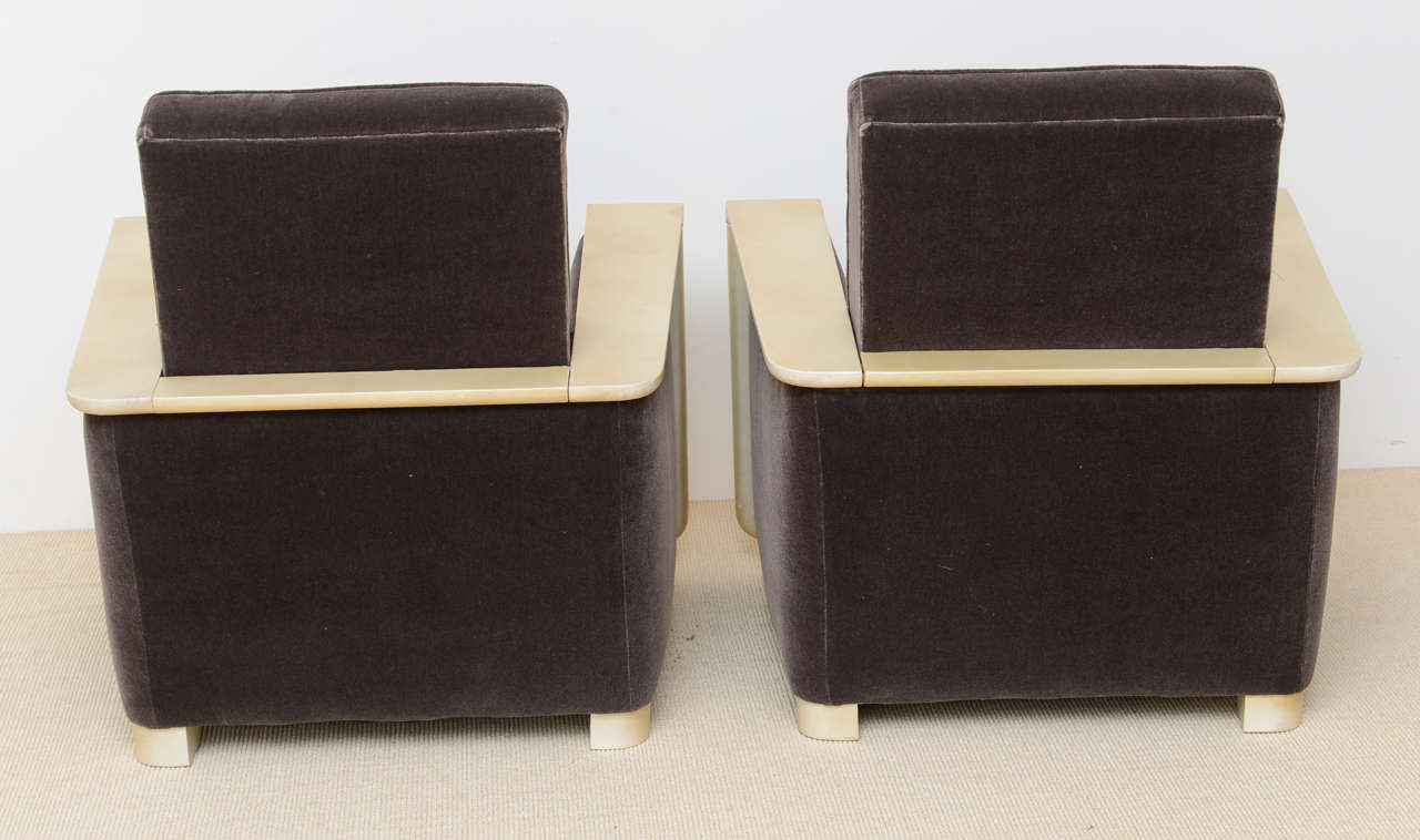 Pair of art deco parchment covered club chairs, travais francais ... Chippendale piemontese