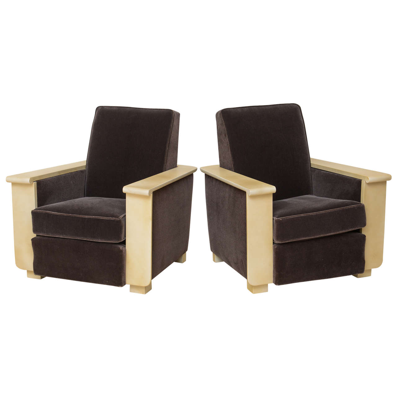 Pair of art deco parchment covered club chairs, travais francais ... Chippendale piemontese