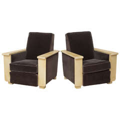 Pair of Art Deco Parchment Covered Club Chairs, Travais Francais