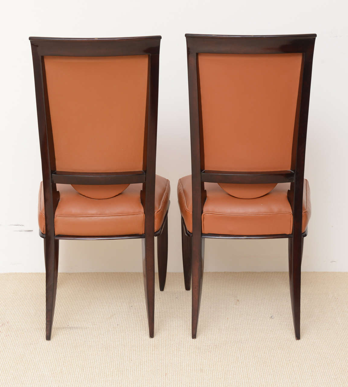 Fine Set of Eight Late Art Deco Ebony De Macassar Dining Chairs, Jules Leleu For Sale 1