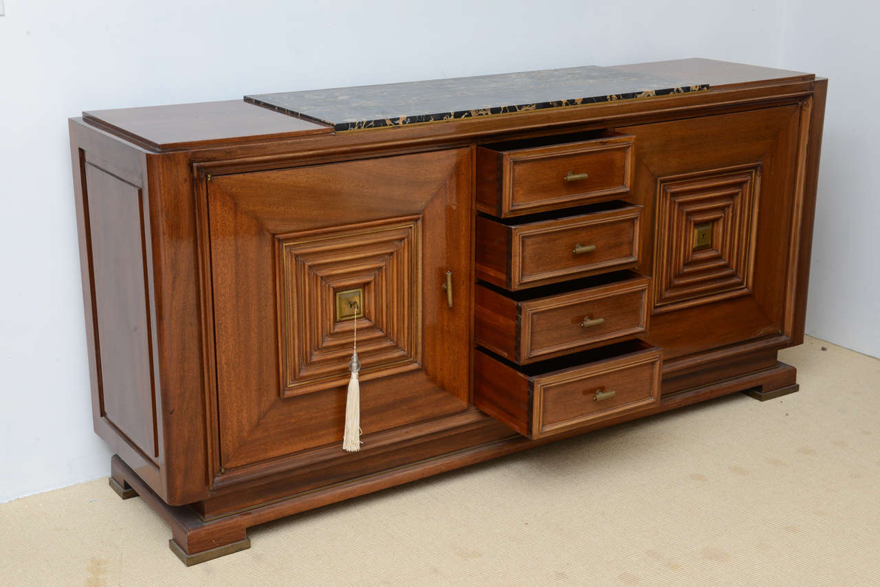 Mid-20th Century Fine Late Art Deco Mahogany and Marble-Top, Bronze-Mounted Buffet