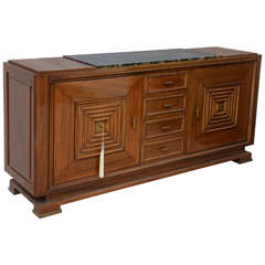Fine Late Art Deco Mahogany and Marble-Top, Bronze-Mounted Buffet