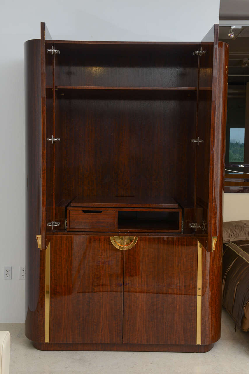 Mid-Century Modern Fine and Monumental Size Karl Springer Mahogany and Brass Inlaid Cabinet