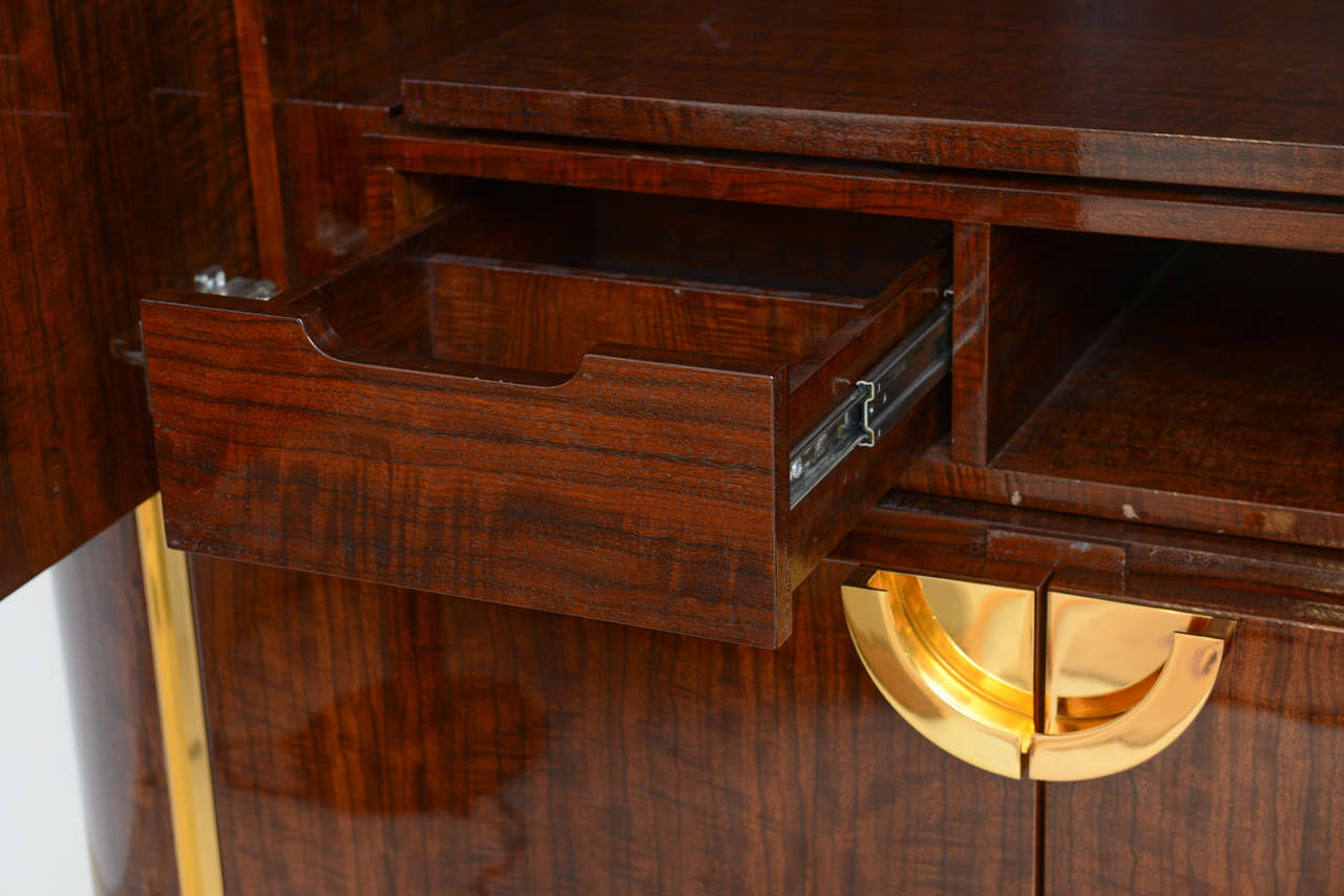 American Fine and Monumental Size Karl Springer Mahogany and Brass Inlaid Cabinet