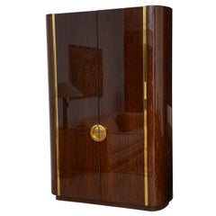 Fine and Monumental Size Karl Springer Mahogany and Brass Inlaid Cabinet