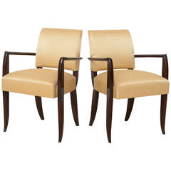 Pair of French Late Art Deco Ebony De Macassar Armchairs, Dominique Et Cie 4