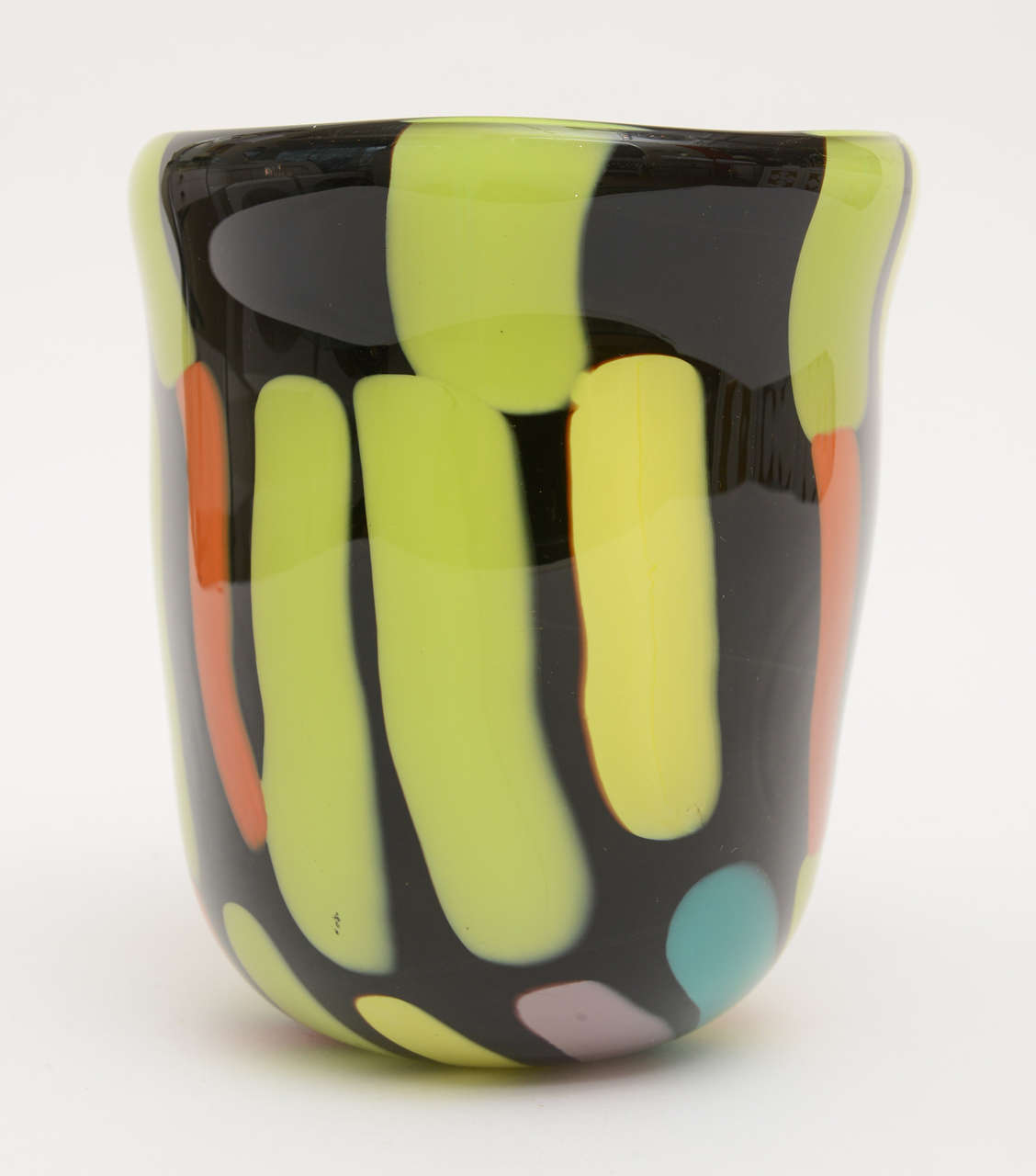 Modern Fratelli Pagnin Signed Murano Orange, Black, Chartreuse Glass Vase Italian 80's For Sale