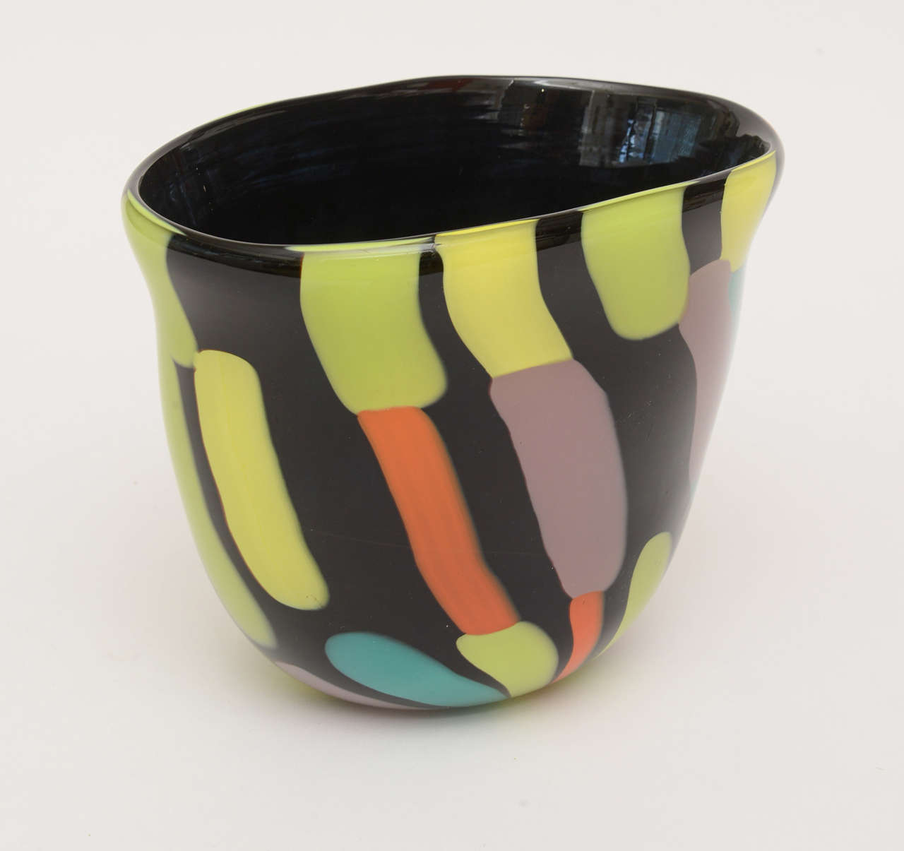 Late 20th Century Fratelli Pagnin Signed Murano Orange, Black, Chartreuse Glass Vase Italian 80's For Sale