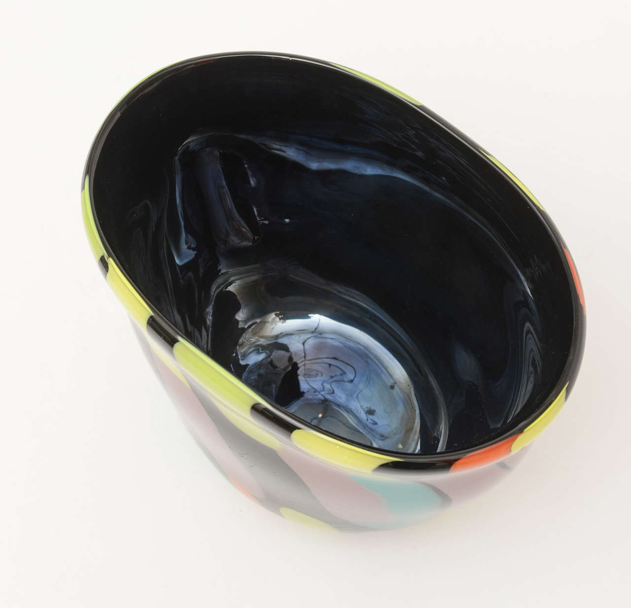 Vetro soffiato Vaso in vetro di Murano firmato Fratelli Pagnin, arancione, nero e chartreuse, italiano anni '80 in vendita