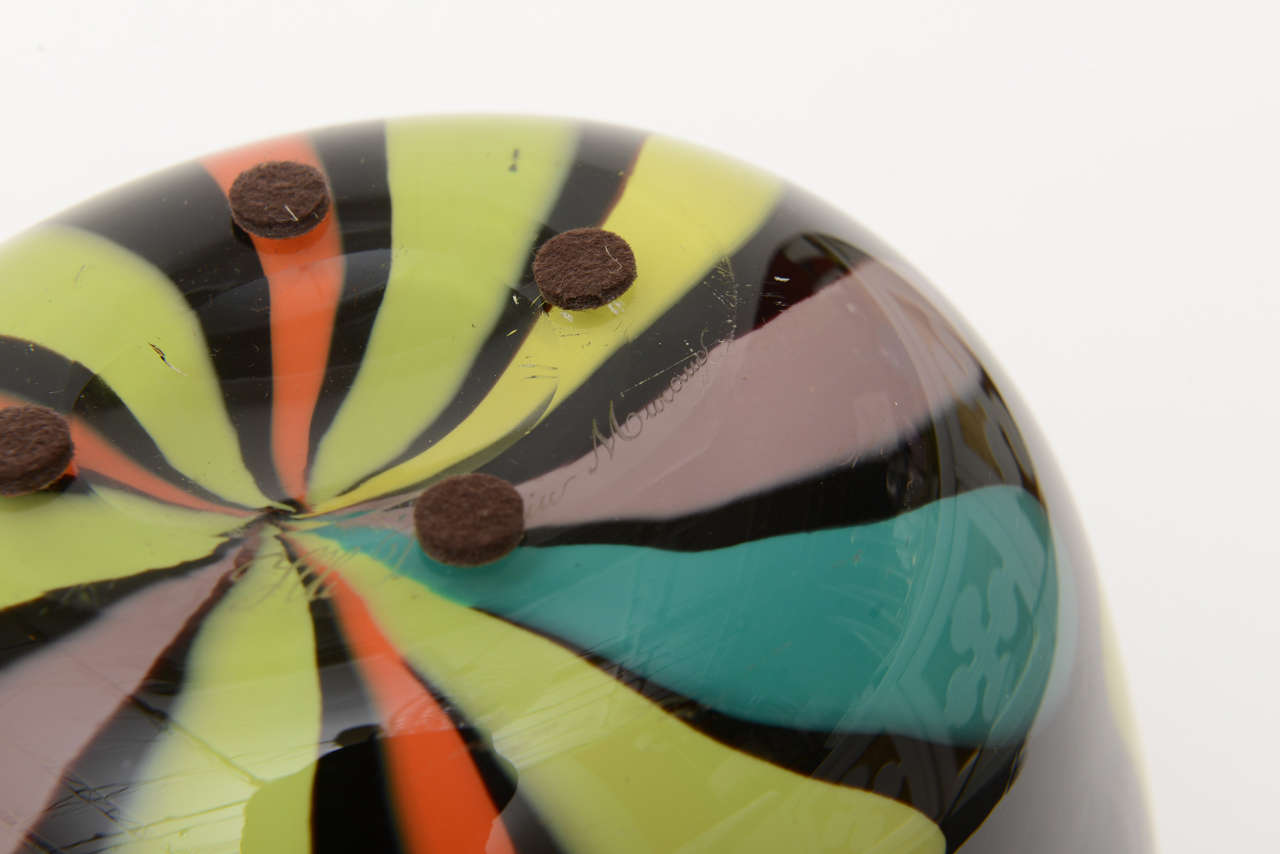 Fratelli Pagnin Signed Murano Orange, Black, Chartreuse Glass Vase Italian 80's For Sale 4