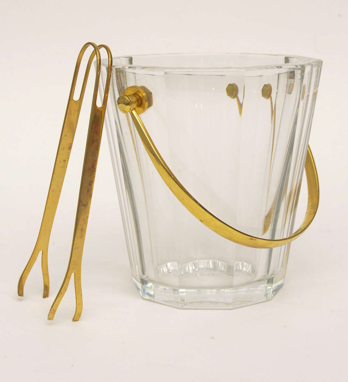 Mini Signed Baccarat Crystal and Brass Butler Ice Bucket or Champagne Cooler In Excellent Condition In North Miami, FL