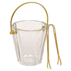 Retro Mini Signed Baccarat Crystal and Brass Butler Ice Bucket or Champagne Cooler