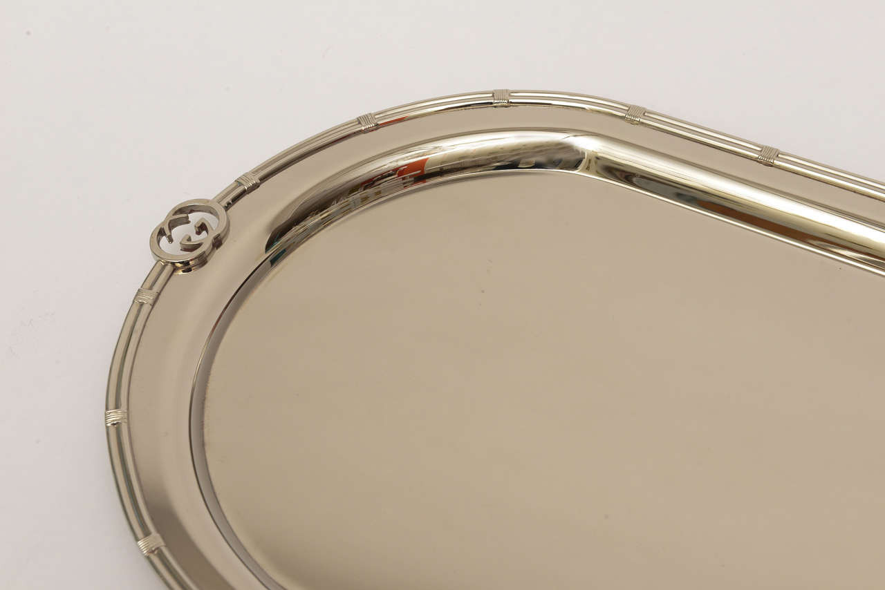 Gucci Hallmarked Vintage Silver Plate Oval Tray In Excellent Condition In North Miami, FL