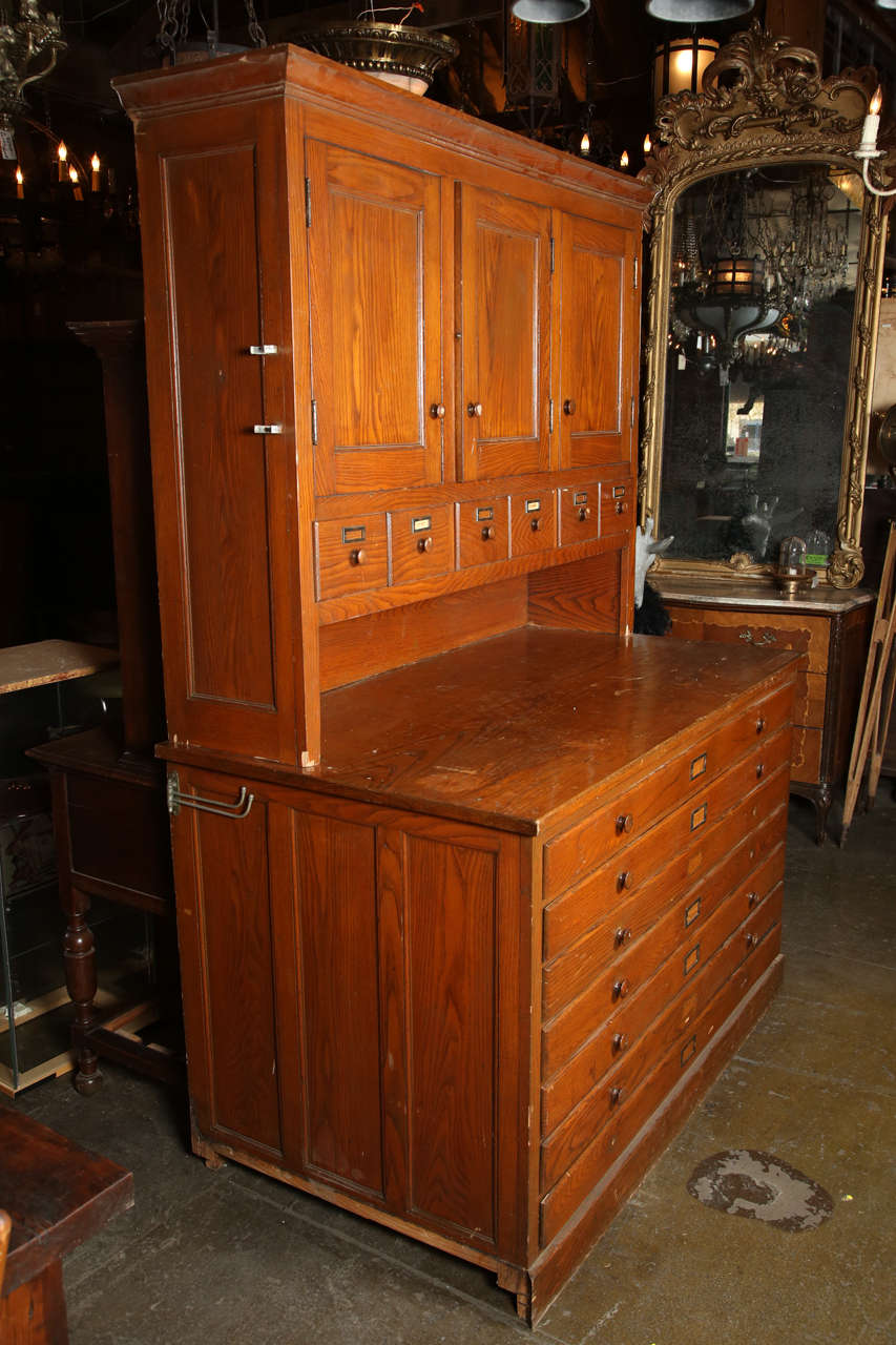 Antique Original Oak Map Cabinet 1