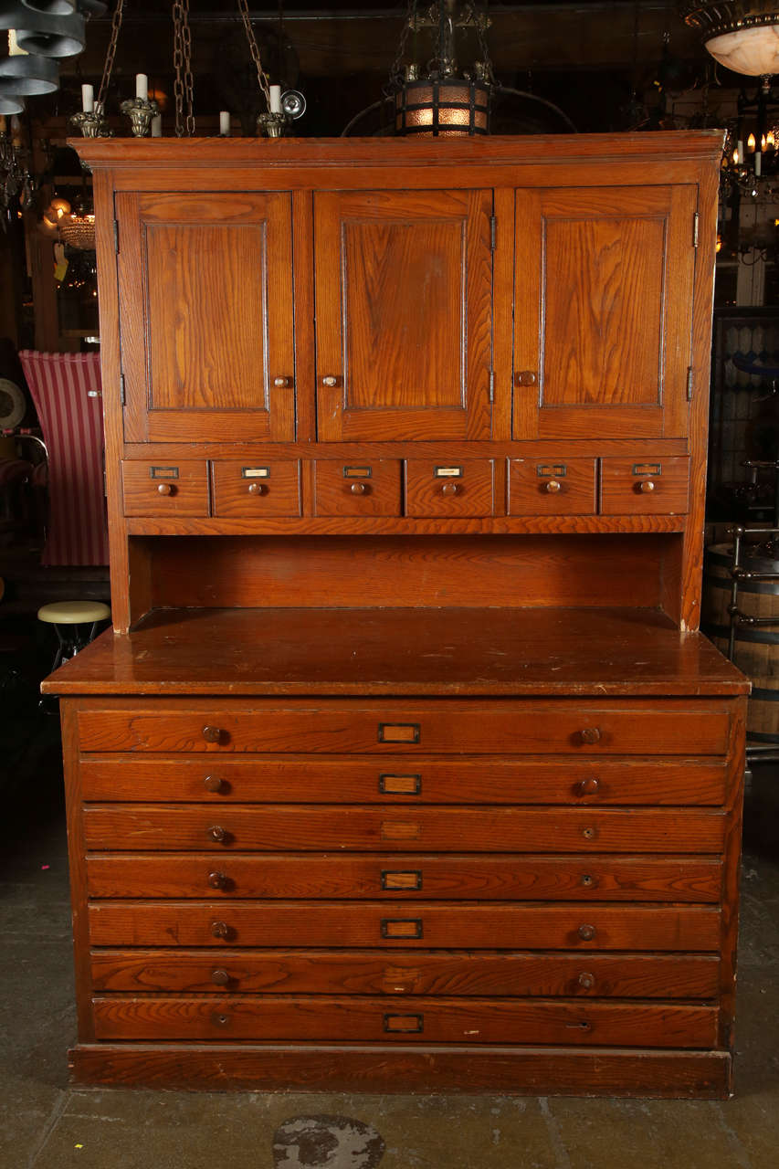 Antique Original Oak Map Cabinet 2