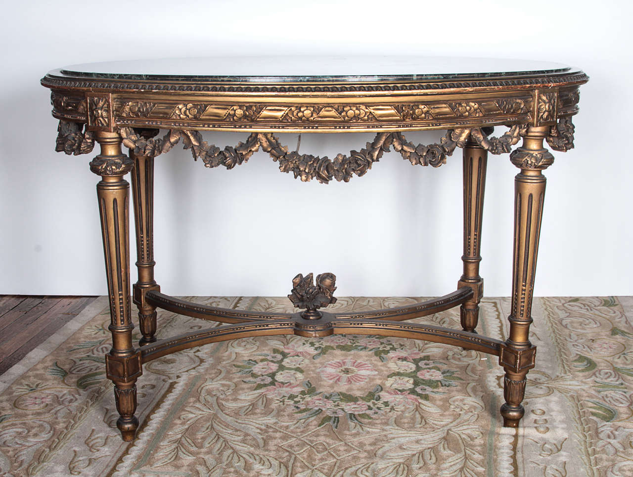 French Louis XVI Carved Center Table with Marble Top