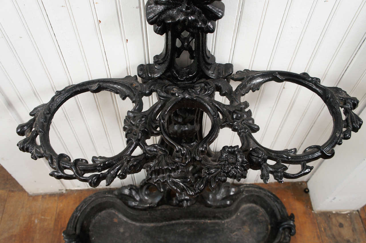 Victorian 19th Century Black Painted Cast Iron Hall Tree For Sale